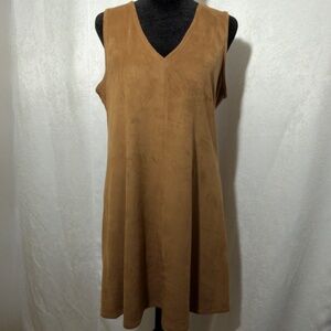 JACK by BB Dakota Faux Suede Shift M Dress Brown V-Neck Sleeveless Minimalist